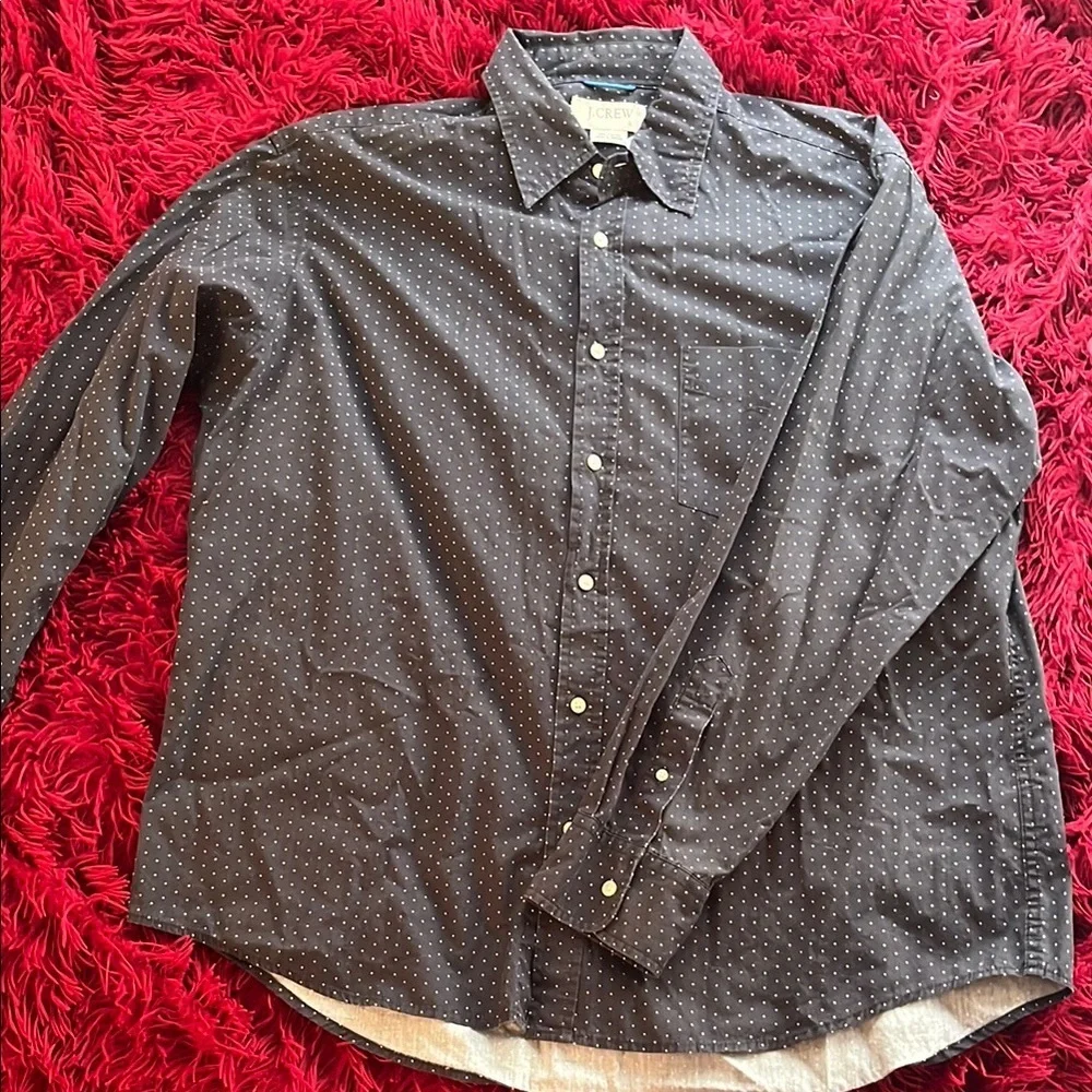 J. Crew Brown Casual Polka Button Down Shirt (Size L)